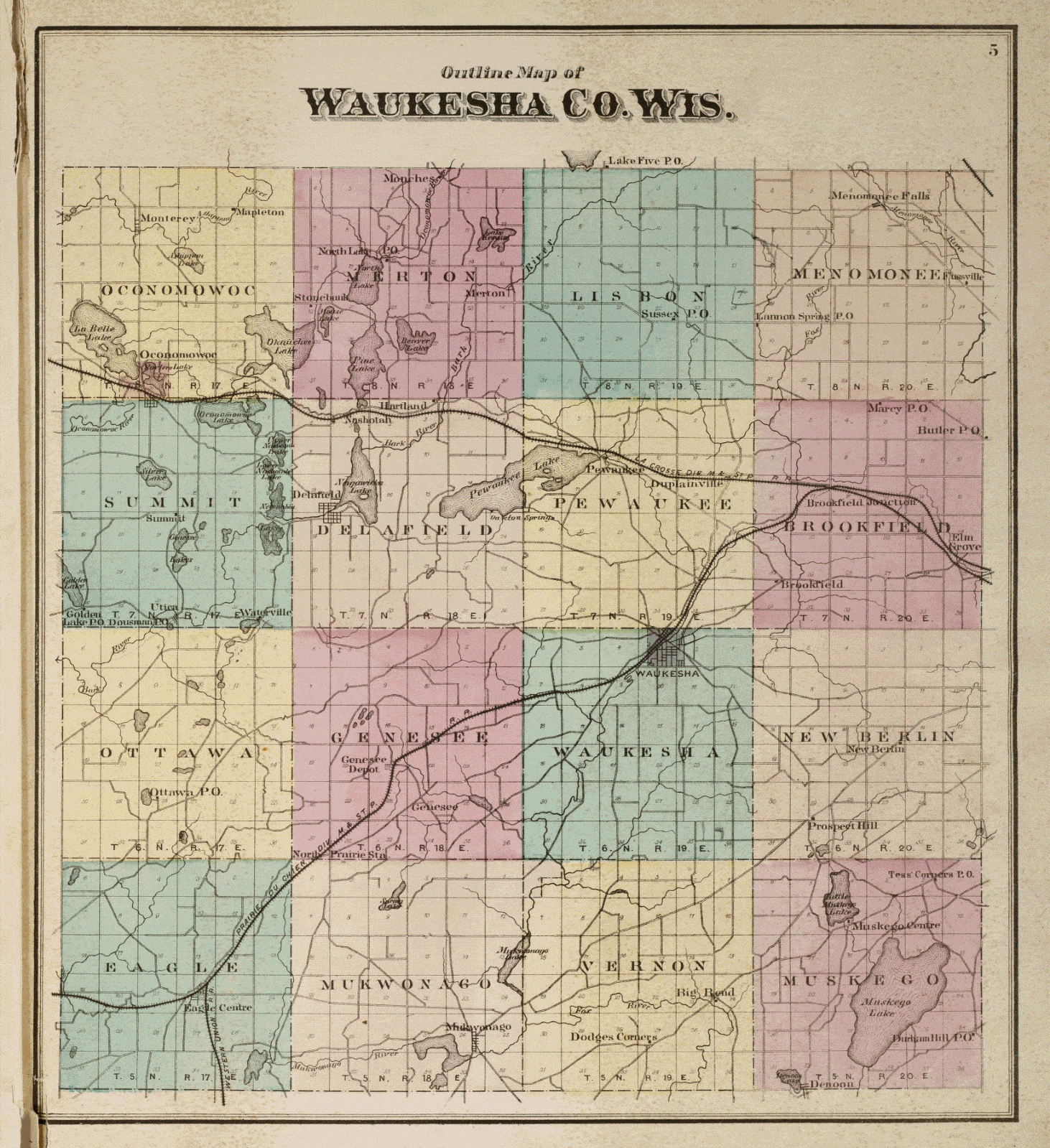 Waukesha County Plat Map Waukesha County Outline Map, Wisconsin 1873 - Sussex-Lisbon Area Historical  Museum